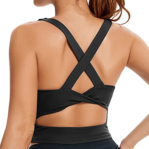 SJBYST Sport BH Damen Crop Top Tank Top Gym Fitness Yoga Bra mit Gepolstert Ohne Bügel Frauen Bustier Sport BH Push Up Yoga Bra für Jogging Fitness BlackL Cover