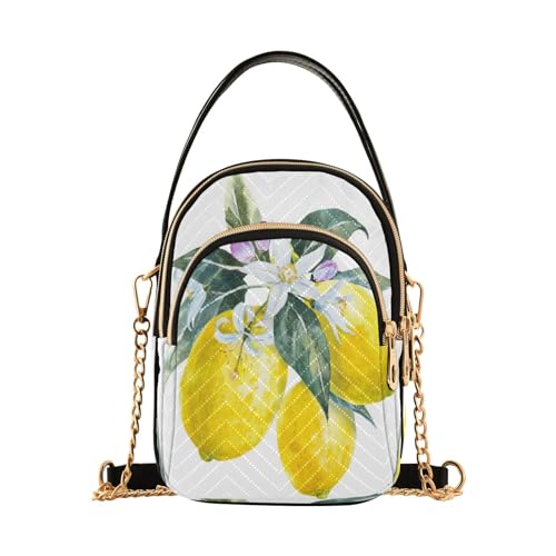 ALAZA Quilted Crossbody Bags for Women,Watercolor Lemons with Flowers Women's Crossbody Handbags Small Travel Purses Phone Bag