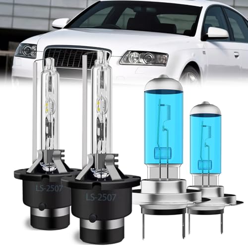 LECCIBUB Headlight Bulbs Compatible With Audi A6 2005-2008, D2S High Low Beam Xenon HID Bulbs +H7 Fog Lights, Super Bright 6000K White, Plug and Play, Pack of 4
