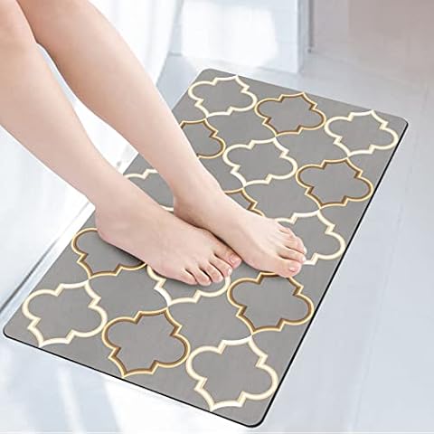 Watforsh Super Absorbent Bath Mat Machine Washable Non-Slip Quick Dry Thin Bathroom Rug Machine Washable for Bathroom Kitchen Doorway Soft Rubber Carpet Easier to Clean (15.8x23.6,Gray) Cover