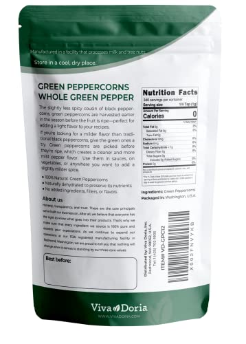Viva Doria Green Peppercorns, Whole Green Pepper, Steam Sterilized,12 Oz, For Grinder Refills image 5