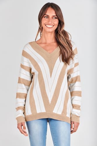 PRETTYGARDEN Sweaters for Women 2025 Long Sleeve Striped Knitted V Neck Pullover Jumper Tops Fall Outfits Fashion Clothing