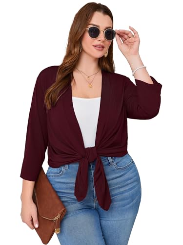 Image of AusLook Women's Plus Size Lightweight Open Front Cardigan 3 /4 Sleeve Cover Ups Shrugs Shawls and Wraps Kimono Jacket Coat