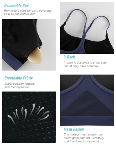 Image of RUNNING GIRL Y-Back Sports Bras for Women, Medium Impact Wirefree Padded Bra Workout Crop Top Longline Sports Bra Push up(WX2915Navy Blue,XXL)