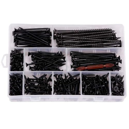 Image of Drywall Gypsum Screws Sharp Point Self Tapping Carbon Steel Assortment Set Phillips Bugle Head, Wood, Furniture and Cabinet (Black) -Pack of 346 Pcs