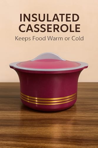 Image of Premium Insulated Casserole Hot Pot for Kitchen | Double Wall Hot Box for Chapati, Curry & Food Storage | Elegant Floral Design Casserole | Keeps Food Hot for Hours | (pink)