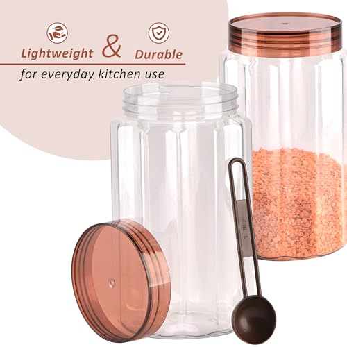 Image of Kuber Industries 1500 Ml Plastic Containers for Kitchen Storage Set of 3 | Multi-Purpose Airtight Kitchen Pet Jars and Containers Set for Spices, Pulses & Grains | Opal - Brown