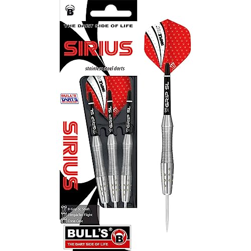 Fléchettes Bull S Sirius Steel en acier argenté de 21g pour une trajectoire stable