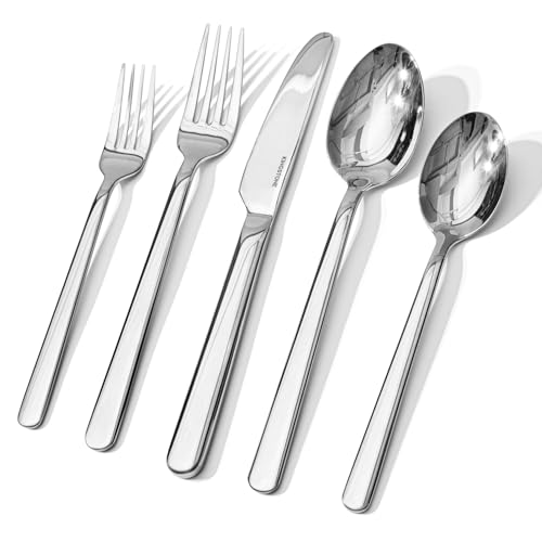 KINGSTONE Forged 20-Piece Silverware Set, 18/10 Stainless Steel Flatware Utensils Set for 4, Mirror Finish,Dishwasher Safe (Silver) KINGSTONE Forged 20-Piece Silverware Set, 18/10 Stainless Steel Flatware Utensils Set for 4, Mirror Finish,Dishwasher Safe (Silver)