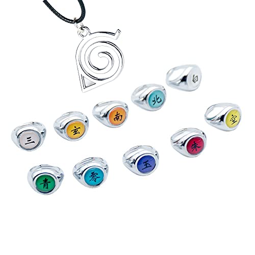 10pcs Ninja Ring Full Set in Box, with Necklace, Ninja Cosplay Ring Anime Ninja Merch Sharingan Contacts Cosplay Contacts Sharingan Eye Contacts for Cosplay Ninja Fans