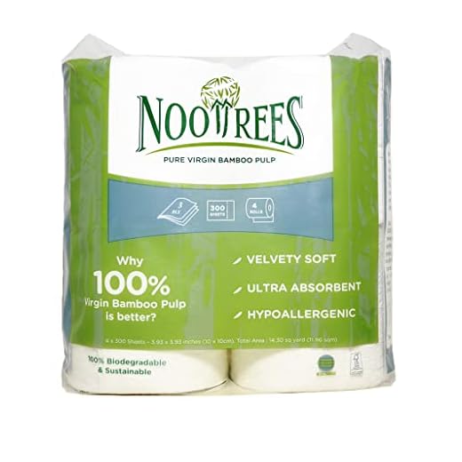 NooTrees Bamboo 3-ply Bathroom Tissue, 300 Sheets, 4 Rolls, Ecofriendly,100% Sustainable, Tree Free, Hypoallergenic, Ultra Absorbent Velvety Soft, FSC Certified Pack of 1