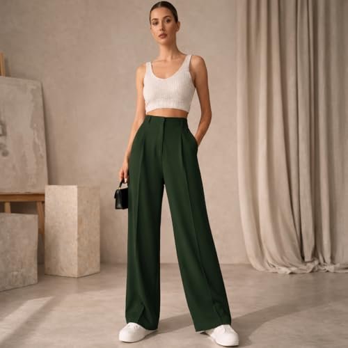 Image of Twill Regular Fit High-Waist Korean Trousers for Women & Girls | Casual Pants Outings