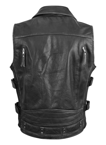 Image of Motorcycle Leather Vest For Men - Tactical Combat Military Style Sleeveless Biker Club Riding Outdoor Waistcoats