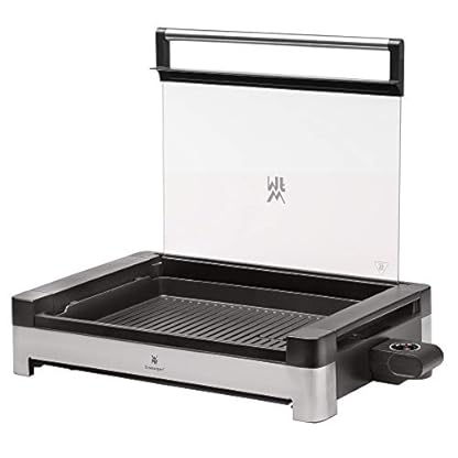 WMF Lono Tischgrill elektrisch mit Glasdeckel, beschichtete Grillplatte, herausnehmbare Auffangschale, spülmaschinenfest, Edelstahl matt, 2200 Watt