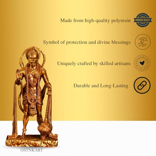 Image of Hanuman Ji Murti - Lord of Sarangpur Gold Idol (7 x 12 cm) - Polyresin Statue for Car Dashboard, Temple, Home & Office Decor - Spiritual Gift for Birthday, Diwali, Housewarming