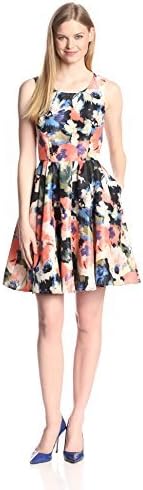 Gabby Skye Women's Sleeveless Floral Print Fit and Flare Dress, Coral/Multi, 14