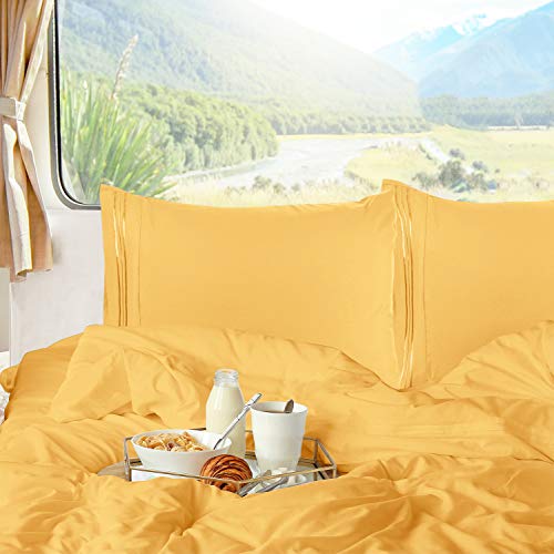 Nestl Yellow Short Queen Sheets for RV, Hotel Luxury RV Queen Sheets Set, 6 Piece Fitted Bed Sheet Set and Pillowcases, Super Soft, Wrinkle-Free, and Breathable Camper Bedding