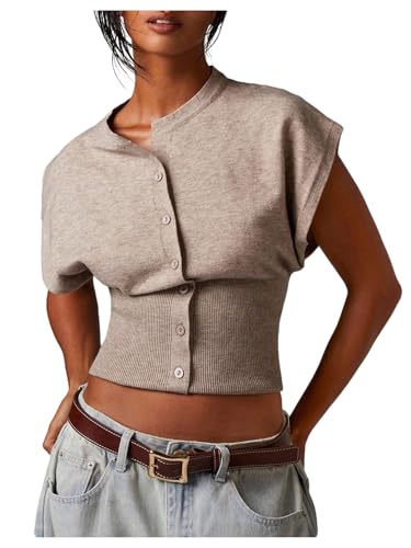 WDIRARA Women's Button Down Sweater Vests Dolman Sleeve Cardigan Knit Top