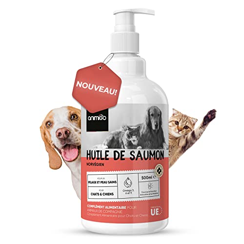 Huile de Saumon Chien & Chat 500ml- 99.8% Huile Saumon de Norvège, Riche en Oméga 3, Oméga 6, Omega 9, Vitamine E - Huile De Poisson pour Articulation & Croissance, Flacon Pompe Premium Qualité