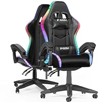 bigzzia Gaming Chair with RGB Computer Chair with Light Reclining PU Leather Video Game Chair with Headrest Adjustable Lumbar Support