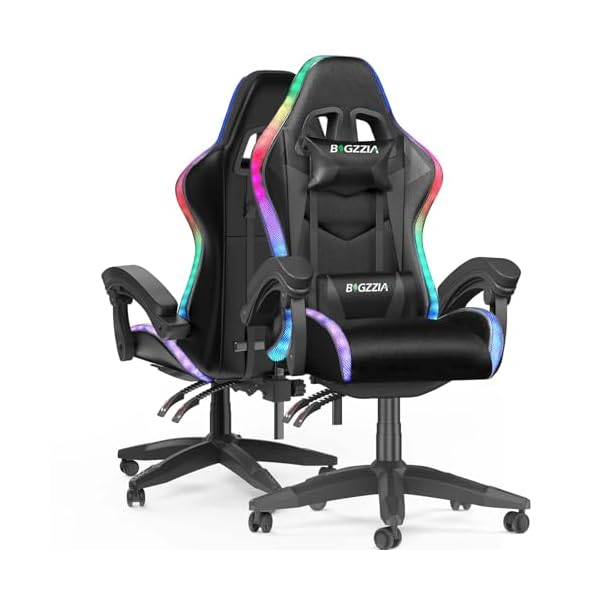 Racingreat Gaming Chair, Video Game Chair, Ergonomic Gaming Chair for Adults, Height Adjustable Reclining Computer Chair with Headrest and Lumbar Support (Black)