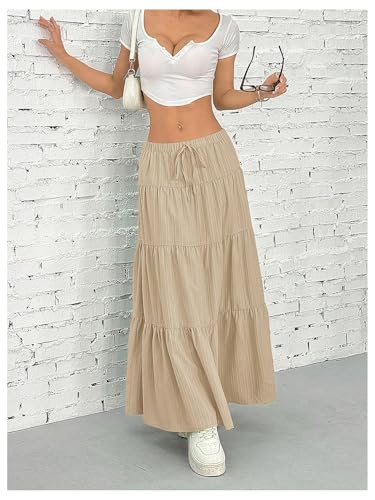 Image of Verdusa Women's Long Maxi Skirt Boho Flowy Flared Ruffle Skirts 2026 Beach Vacation Summer Going Out Outfits