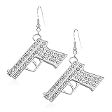 KVANU Unique Cool Punk Silver Plated Cowboy Gun Dangle Drop Earring Pistol Guns Drop Earrings for Women Men Statement Jewelry Gifts (Silver)