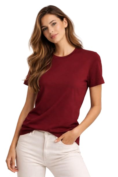 Image of Womens T Shirt Short Sleeve Crew Neck Casual Basic Shirt Soft Cotton Tee Relaxed Fit Lightweight Everyday Women Top Minimalist Style
