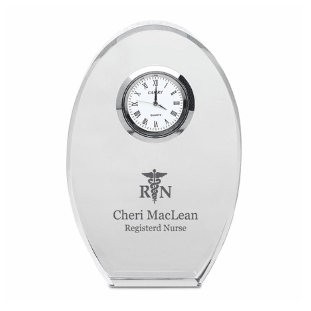 Executive Gift Shoppe | Nurse Personalized Oval Crystal Desk Clock with Custom Engraving