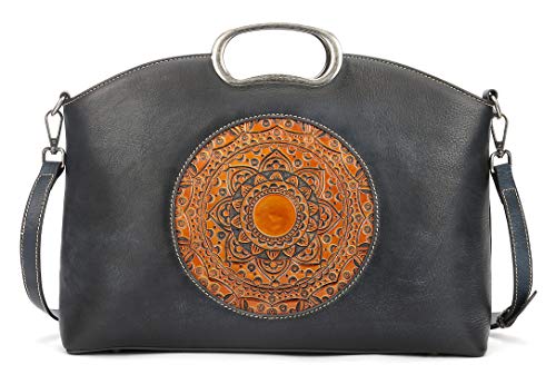 ah arctic hunter Genuine Leather Handbags for Women, Organizer Crossbody Bag Large Satchel Vintage Embossing Totem Shoulder Bag, Navy Blue, 14.37*4.13*10.63inches ah arctic hunter Genuine Leather Handbags for Women, Organizer Crossbody Bag Large Satchel Vintage Embossing Totem Shoulder Bag, Navy Blue, 14.37*4.13*10.63inches