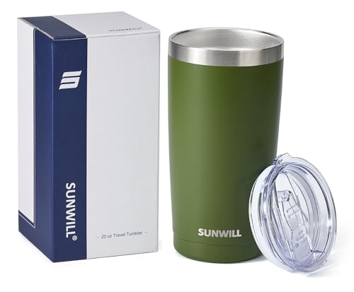 Image of SUNWILL Travel Coffee Tumbler 20 oz, Insulated Mug with Lid, Stainless Steel Cup for Outdoor, Powder Coated Olive