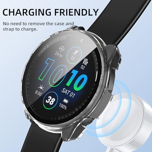 Image of Case Compatible with Garmin Forerunner 965, PC Case with Tempered Glass Screen Protector Protective Case Full Protection Scratch-Resistant Ultra Thin Buffer Protection Case for Garmin