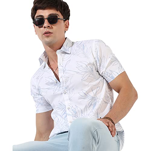 Image of CAHOOT Men's Button Up Shirt for Casual Wear | Regular Fit | Poly Lycra Shirt Crafted with Short Sleeve & Enhanced Stretch Comfort Fit for Everyday Wear