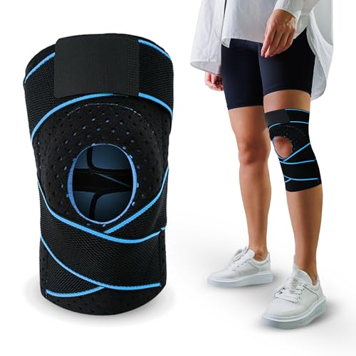 Rodillera Menisco - Ligamento - ajustable-rodillera para menisco- Soporte Rotuliano Completo para Crossfit - Rodillera de Neopreno Unisex (Negro/Azul) - Alivio y Protección para Dolor de Rodilla