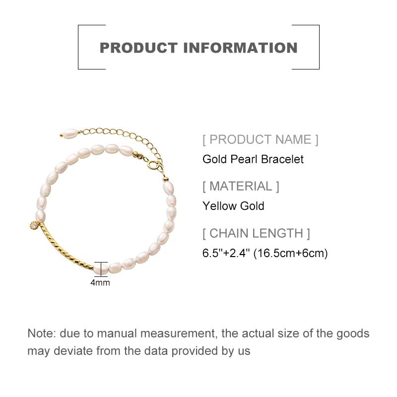 Dainty 14K Yellow Gold Pearl Beaded Bracelet,Freshwater Cultured White Pearl Bracelet for Women,Gift for Mom,Girlfriend,Wife2