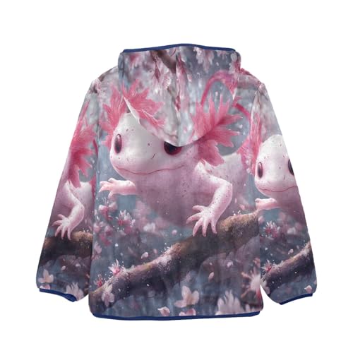 Cute Axolotl with Cherry Blossoms Toddler Fleece Jacket Girl Boys Hooded Fleece Jacket Coat Warm Outwear Zip-up 3-10T2