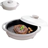 Rangemate Signature Microwave Searing Grill Pan, 750Β°F (400Β°C) Searing Crisper with Lid, Quick Meals Multi-Cooker for RV and Dorm, 100% Dishwasher Safe, Himalayan Greige