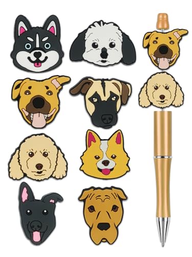8Pcs Silicone Focal Beads for Pens – Premium Soft, Durable Beads for Custom Pen Making, DIY Craft Projects, and Personalization – Assorted Colors and Designs (Dog)