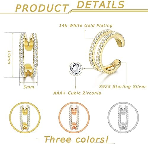 MILACOLATO 925 Sterling Silver Cuff Earrings For Women Gold Rosegold CZ Ear Cuff Earrings Cubic Zirconia Non Pierced Cartilage Ear Cuff Earrings