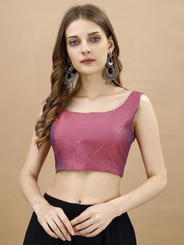 Image of Womanista Women's Taffeta Solid Sleeveless Readymade Saree Blouse for Women Stylish