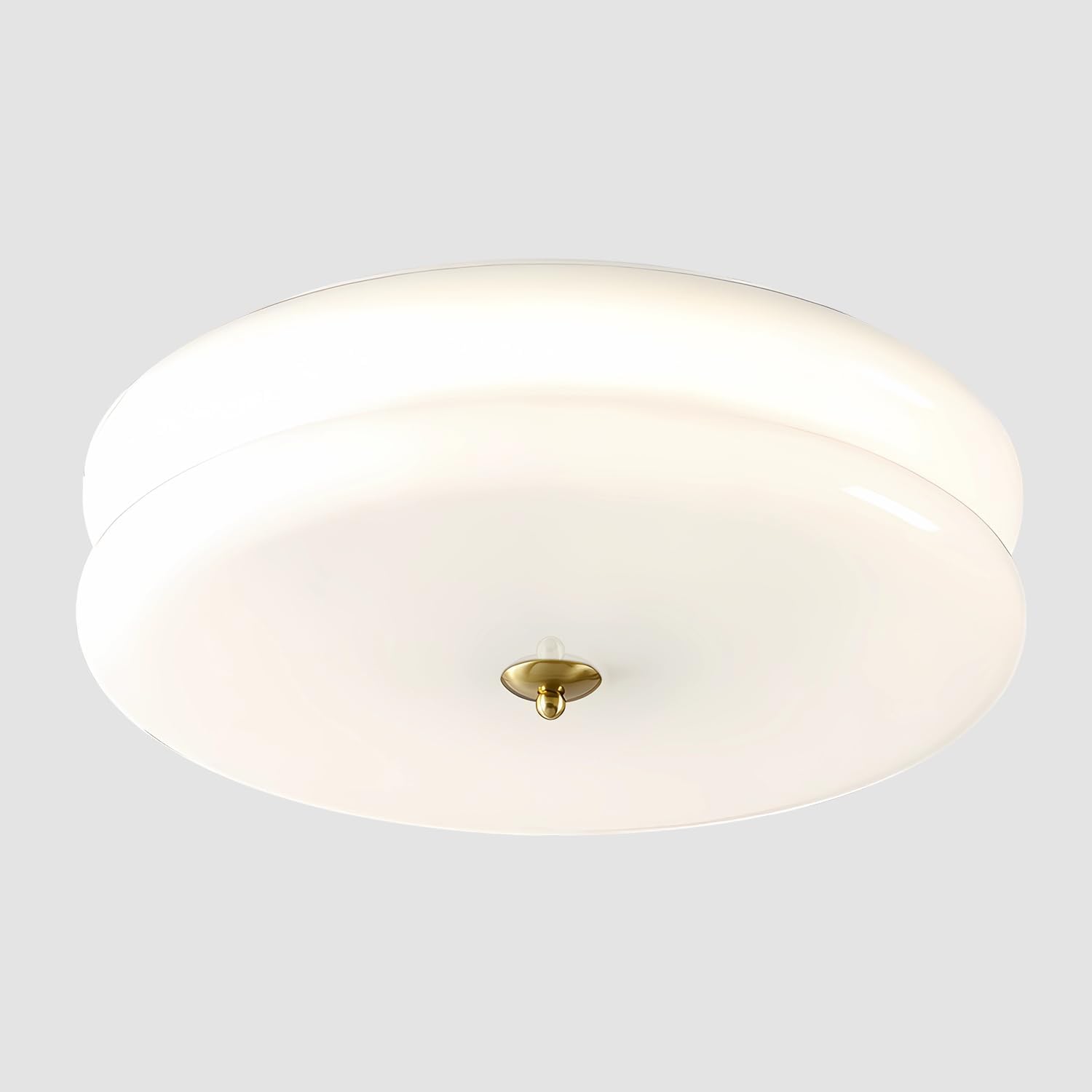 KCO Lighting Modern Hallway Semi Flush Mount Ceiling Light - Milk White Glass, Round LED, Vintage Gold - Bathroom Light Fixtures, C1077-W