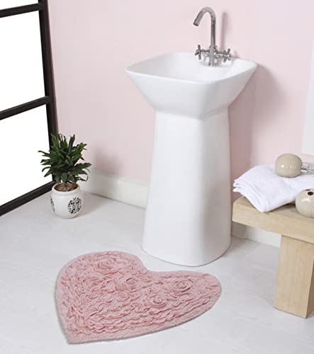 Home Weavers Bell Flower Collection 100% Cotton Tufted Bath Rugs, Extra Soft and Absorbent Bath Rugs, Non-Slip Bath Mats, Machine Washable, Bath Mats for Bathroom Floor and Tub, 25"x25" Heart, Pink