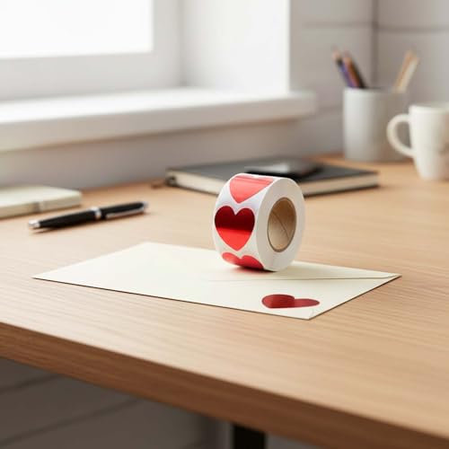Rote Herzaufkleber, 500 Stück, 2.5 cm große Herzaufkleber für Valentinstag, Muttertag, Mini-Glitzerherzaufkleber, Herzetiketten aus Folie für Valentinstag, Muttertag, Hochzeiten und Jubiläen