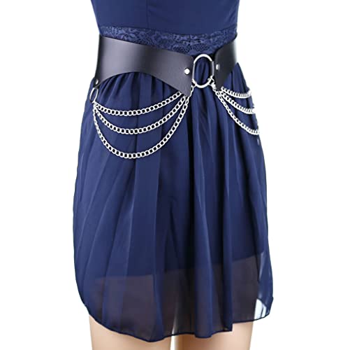 Women's Gothic Body Chain Belt Leather Punk Waist Belt with O-ring Metal Chain Tassel Adjustable Buckles(Black2), One Size4