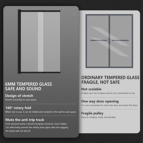 Bathtub Sliding Double Swing Door, Frameless Tempered Glass Shower Doors 22-36 * 55” Bathroom Screen Panel, Clear Deluxe Shower Door Matte Black #TOP4