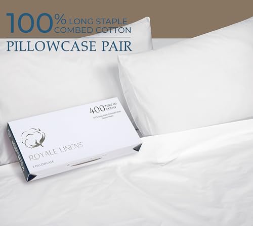 Image of Royale Linen 400 Thread Count 100% American Grown Cotton Standard Pillowcase Set - Luxury Sateen Standard Pillow case - 20 inchx26 inch Inch - Soft & Smooth Set of 2 White Pillowcases - (Std, Signature White)