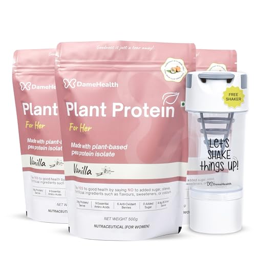 Image of Women's Plant Protein | 24g Protein per Serve | Pack of 3 (1.5kg) + Shaker | Real Vanilla Flavor | Vegan Pea Protein Isolate | No Bloating, Easy to Digest | 6 Natural Antioxidants | Safe | Sweetened with Monk Fruit | For the Everyday Woman