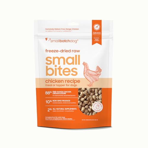 smallbatch Pets Freeze-Dried Raw Dog Food Chicken Recipe 20 oz Small Bites High Protein, Grain Free Complete Meal or Topper Made in USA with Organic Superfoods(20 Oz, Chicken)