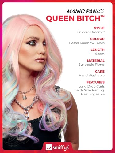 Smiffys Official Manic Panic® Unicorn Dream™ Queen Bitch™ Wig, Long Drop Curls Wig - Image 3