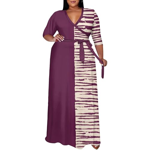 Image of SUZONANA Plus Size Maxi Dresses for Curcy Women Casual Loose 3 /4 Sleeve Long Dress with Belt